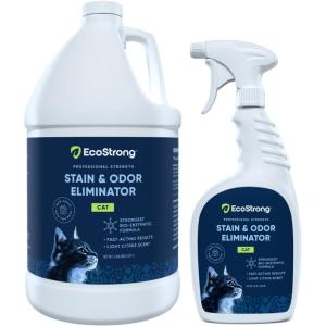 image:imageEco Strong Cat Stain And Odor Remover Enzyme Urine Odor Neutralizer  Stain Remover for Carpet Litter Boxes Bedding and Laundry Citrus Scent Gallon Value Size160 Fl Oz